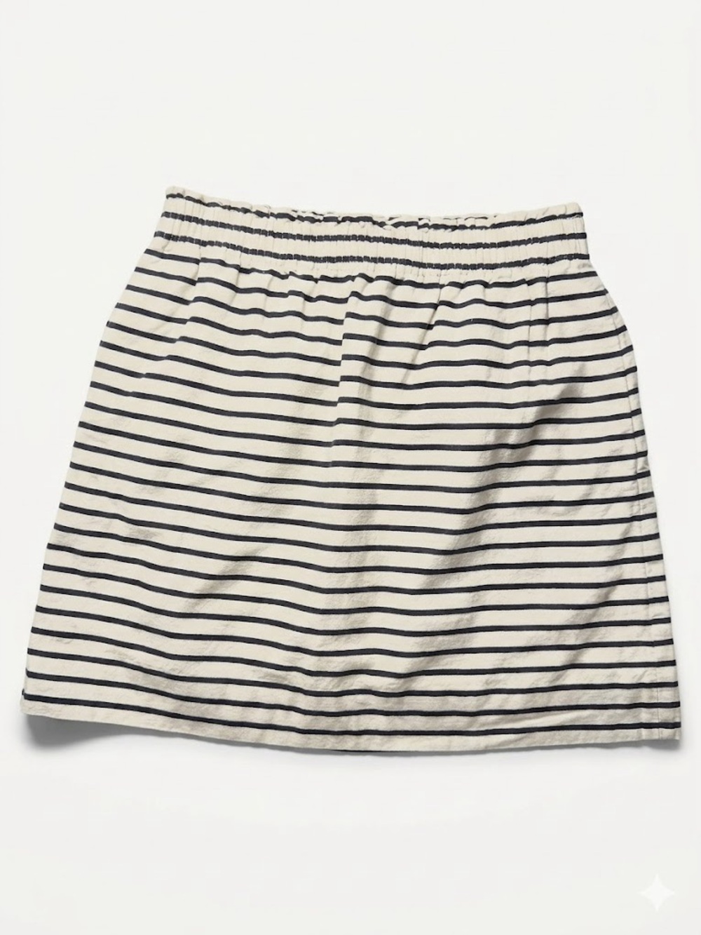J. Crew Factory Pull On Linen Blend Mini Skirt Navy Stripes Size 6